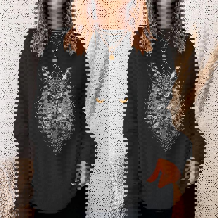 ふくろう ドローイング アート 動物 イラスト モチーフ フクロウ スウェットシャツ 彼女への贈り物