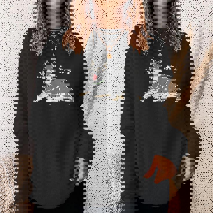 ふわーぁとあくびをする黒柴 柴犬のドット絵 スウェットシャツ 彼女への贈り物