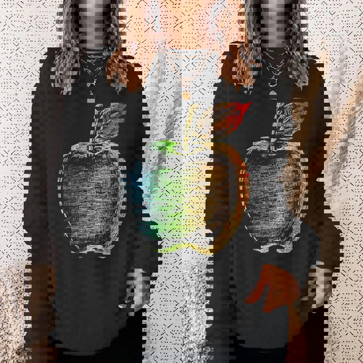 りんご フルーツ ドローイング アート カラフル モチーフ アップル スウェットシャツ 彼女への贈り物