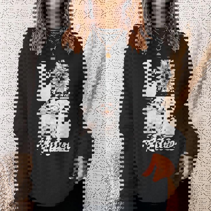 アイ・ラブ・マルチーズ・ドッグ・オーナー・ファニー・ポー・プリント・サンフラワー・ラバー スウェットシャツ 彼女への贈り物