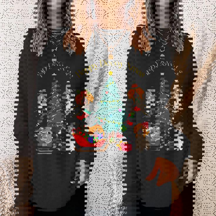 アグリー ハッピーデコピンクリスマス コーイケルホンディエ犬 ダッチデコイスパニエル犬 スウェットシャツ 彼女への贈り物