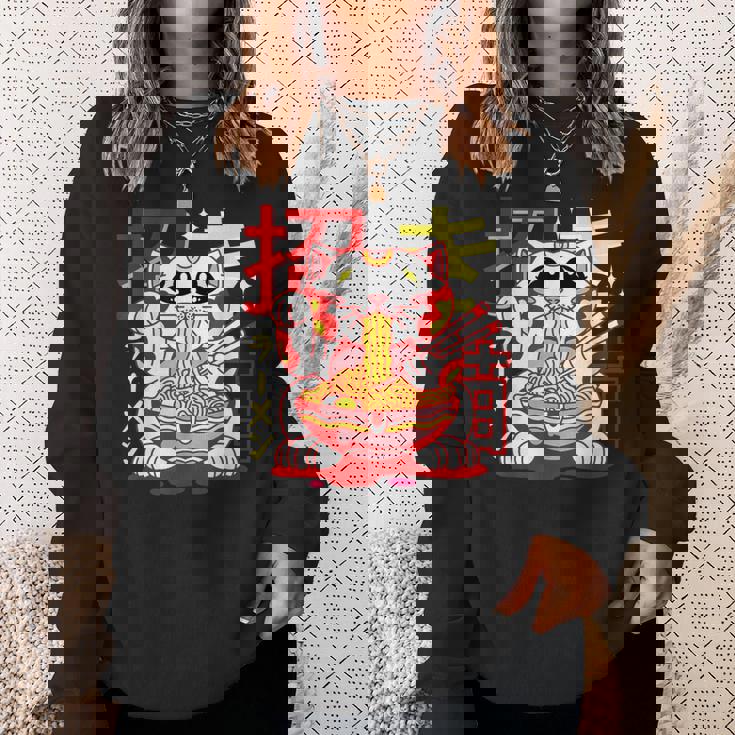 アニメ ラーメン 猫 レトロ 和麺 美的 カワイイ スウェットシャツ 彼女への贈り物