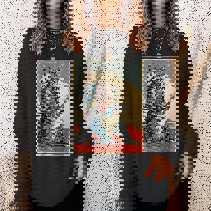 アニメ 日本の侍猫 エレキギターを弾くアートワーク スウェットシャツ 彼女への贈り物