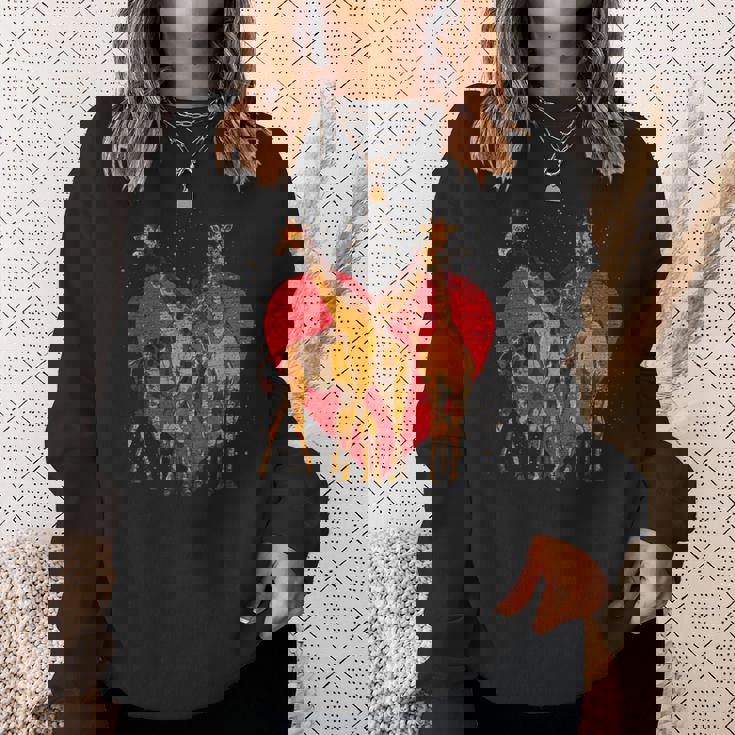 アフリカ サファリ アニマル ハート バレンタインデー ギフト ラブ キリン スウェットシャツ 彼女への贈り物