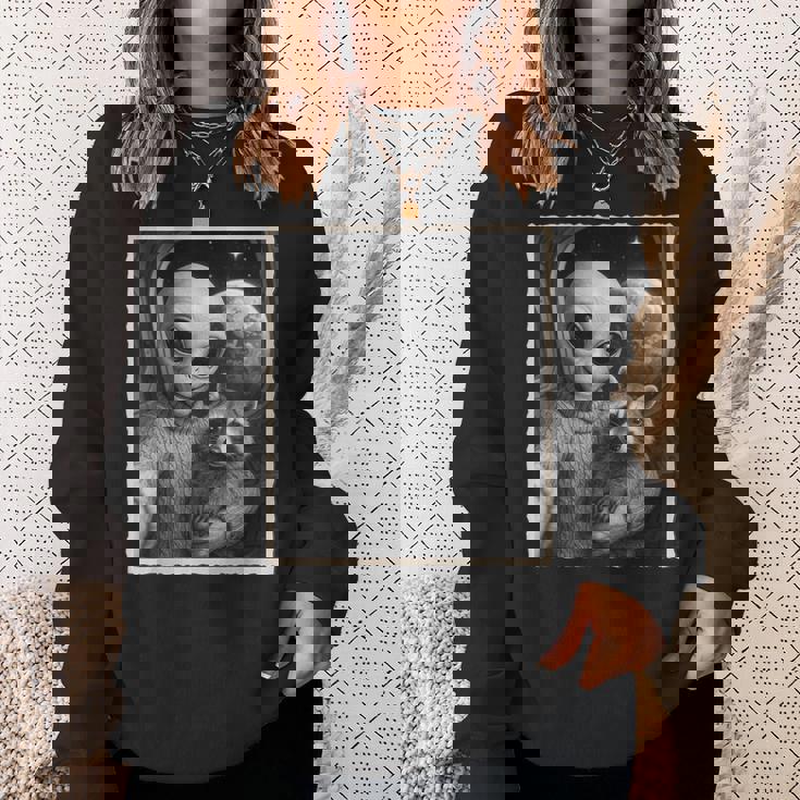 アライグマとエイリアンセルフィー、Ufo&地球写真、面白いエイリアン スウェットシャツ 彼女への贈り物