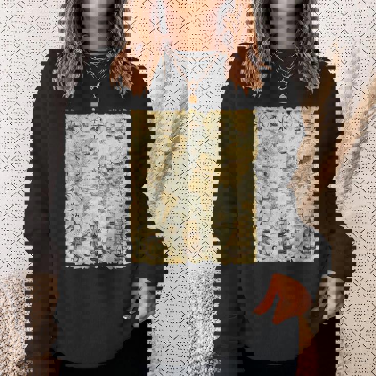 アンティーク地図 海の生き物 海賊 スウェットシャツ 彼女への贈り物