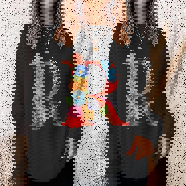 イニシャル R アルファベット バタフライ ローズ 花 水彩 モノグラム スウェットシャツ 彼女への贈り物