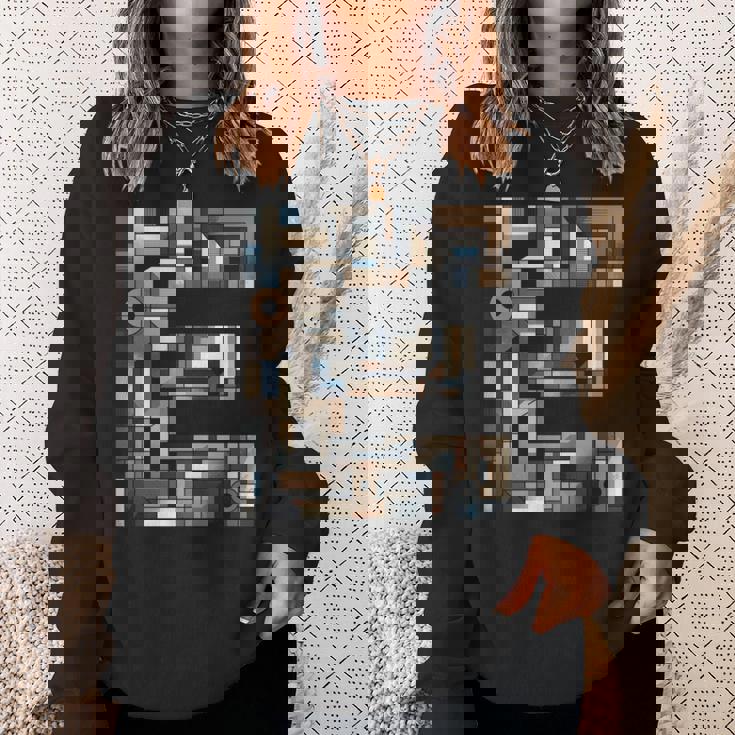 イニシャル 名前 文字 E アルファベット キュービズム アートスタイル 長袖tシャツ スウェットシャツ 彼女への贈り物