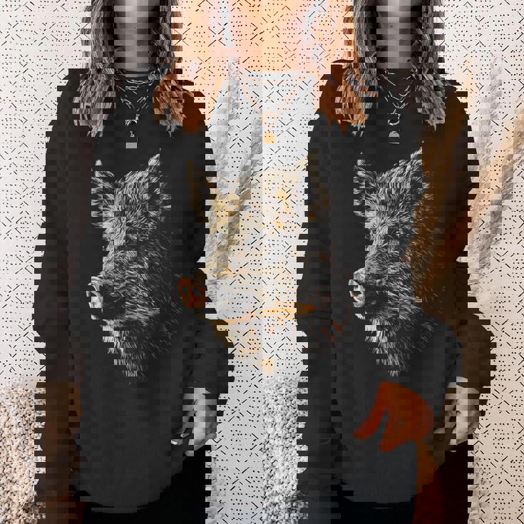 イノシシ 動物 モチーフ イラスト イノシシ スウェットシャツ 彼女への贈り物