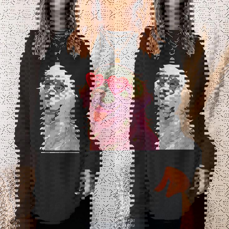 イングリッシュクリーム ゴールデンレトリバー ママギフト ハート メガネ ラブ スウェットシャツ 彼女への贈り物