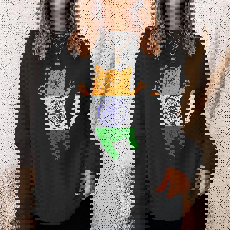 インド国旗 インド猫 スウェットシャツ 彼女への贈り物