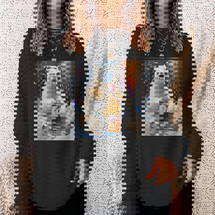 ウイスキーが飲みたいと目で訴える白熊 半袖 男女兼用 スウェットシャツ 彼女への贈り物