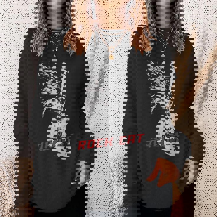 エレキギターを弾くロックキャット 面白い猫ニャーパロディショー スウェットシャツ 彼女への贈り物