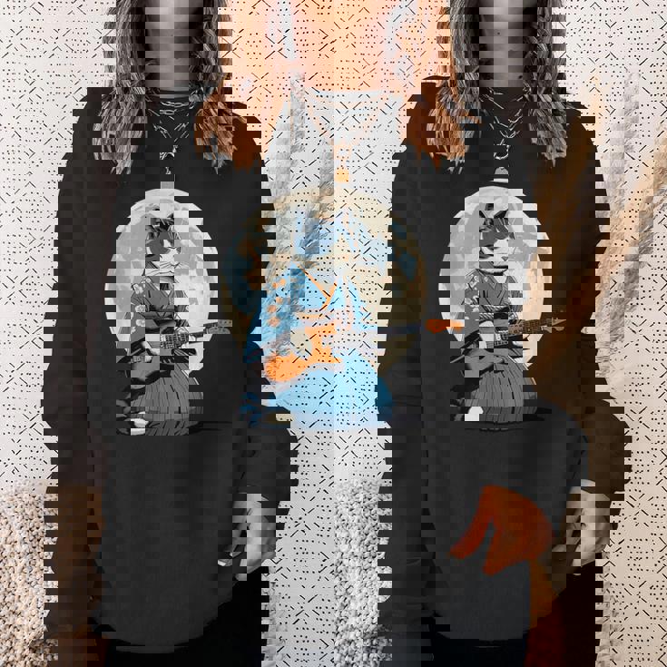 エレキギターを弾く日本猫 着物&猫ギター スウェットシャツ 彼女への贈り物