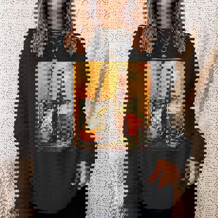 エレキギター好きのための酒とビールのロックギター スウェットシャツ 彼女への贈り物