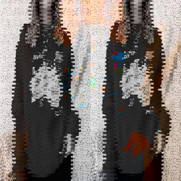 オーストラリアの地図。風景、動物、文化、シンボルのアイコン スウェットシャツ 彼女への贈り物