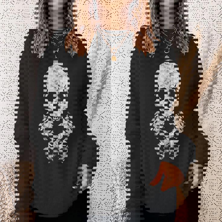 オートバイのホットロッドスカルとクロスボーンピストン スウェットシャツ 彼女への贈り物