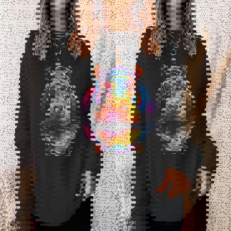 カバ カラフル アート 動物 かわいい グラフィック モチーフ カバ スウェットシャツ 彼女への贈り物