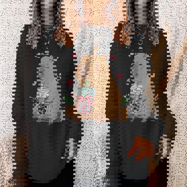 カピバラ ボバ バブルティー キッズ ガールズ キッズ カワイイ カピバラ スウェットシャツ 彼女への贈り物