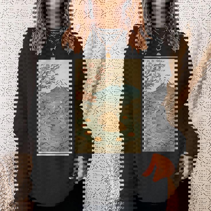 カピバラ 桜と温泉のカワイイアート スウェットシャツ 彼女への贈り物