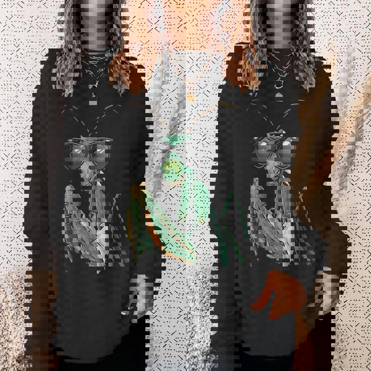 カマキリのサングラスをかぶったコスチュームファニーバグ昆虫 スウェットシャツ 彼女への贈り物