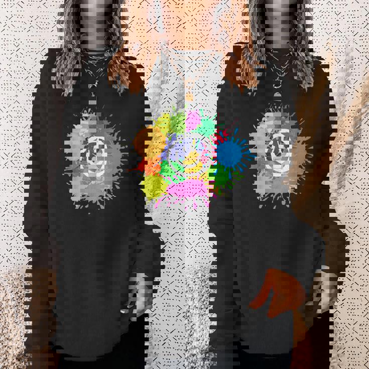 カラフル スプラッター ペイント 水彩 スマイル フェイス ユニセックス スウェットシャツ 彼女への贈り物