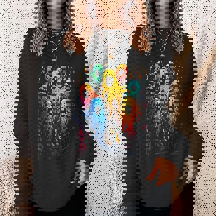 カラフル ハロウィン 幽霊 面白いグラフィックtシャツ スウェットシャツ 彼女への贈り物