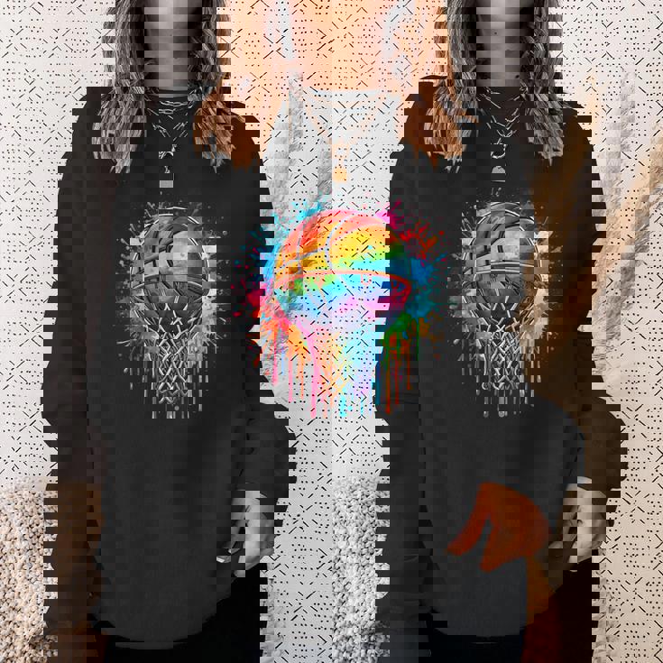 カラフル バスケットボール 絞り染め カラー スプラッシュ フープ ネット スラム ダンク スウェットシャツ 彼女への贈り物