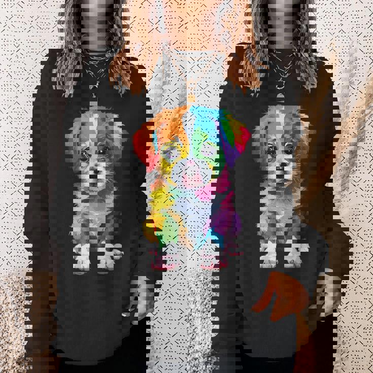 カラフルなかわいい子犬 愛らしい犬 スウェットシャツ 彼女への贈り物