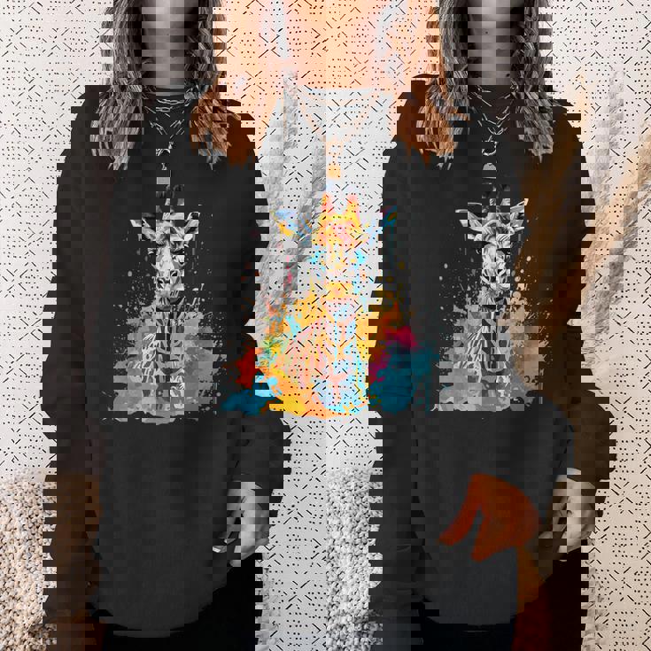 カラフルなキリン 動物 恋人 スプラッシュアート スウェットシャツ 彼女への贈り物