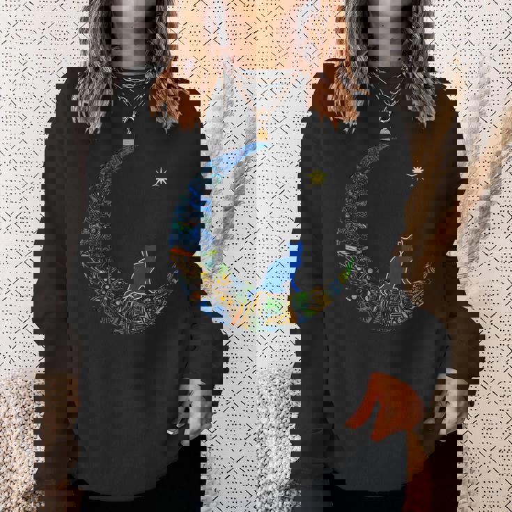 カラフルな曼荼羅三日月と猫と星 スウェットシャツ 彼女への贈り物