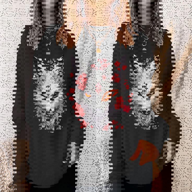 キツネ キツネ キツネ マスク アニメ カワイイ 桜 花 スウェットシャツ 彼女への贈り物