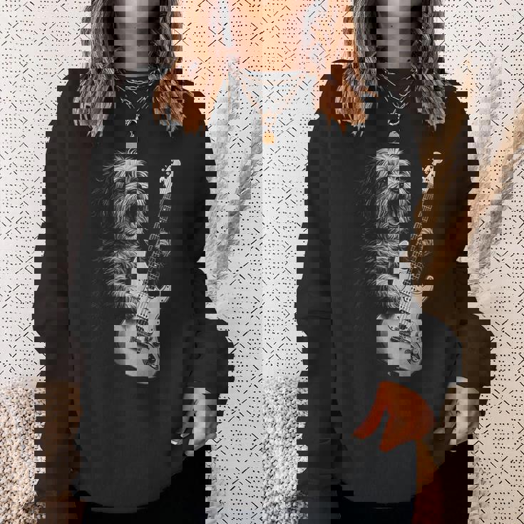 ギターを弾くハバニーズ犬 ロックミュージック 犬好き スウェットシャツ 彼女への贈り物