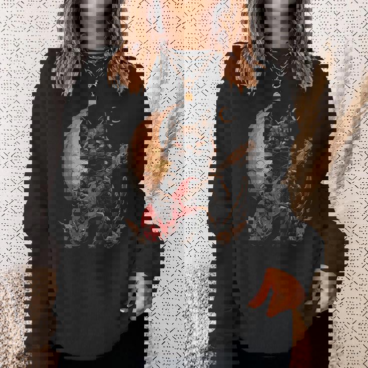 ギターを弾くロックキャット 面白いロックミュージックギター猫 スウェットシャツ 彼女への贈り物