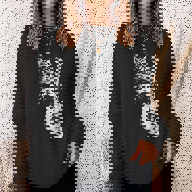 ギターを弾くロック猫 面白いギター猫 スウェットシャツ 彼女への贈り物