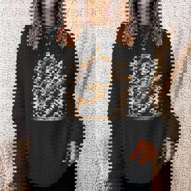 ギターを弾く猫 面白いロックミュージックギター猫 スウェットシャツ 彼女への贈り物