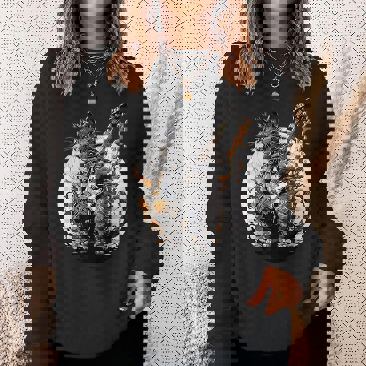 ギターを持った猫 ロックミュージックキャット ヘヴィメタルキャット スウェットシャツ 彼女への贈り物