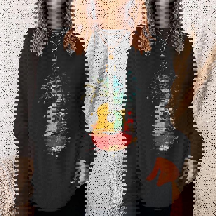 ギタープレーヤー ヤシの木 レゲエ 音楽 ギタリスト ミュージシャン 長袖tシャツ スウェットシャツ 彼女への贈り物