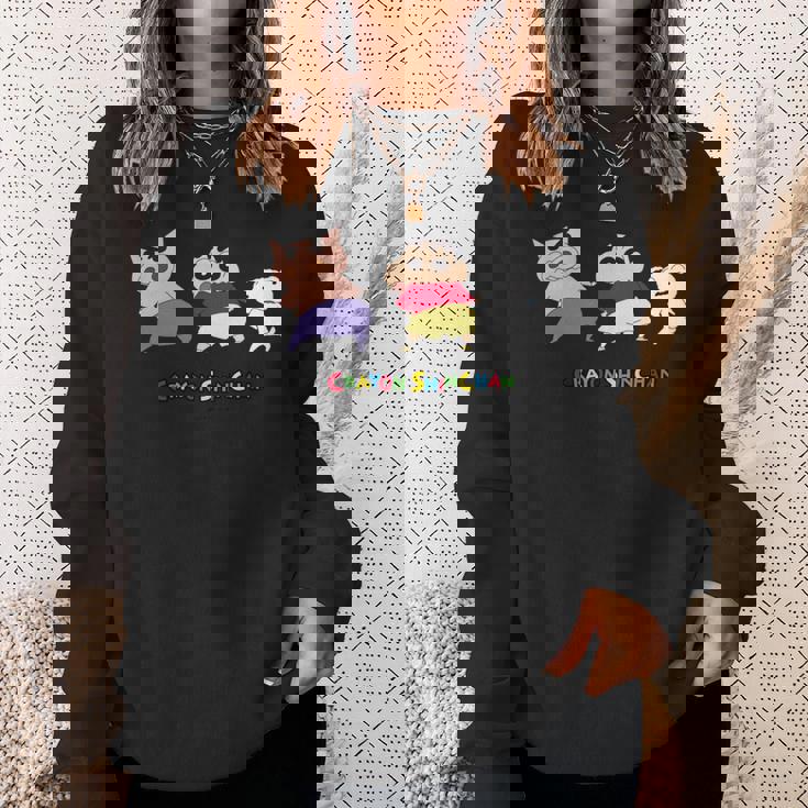 クレヨンしんちゃん 振り向き「ぶりぶり＆しんちゃん＆シロ」 長袖tシャツ スウェットシャツ 彼女への贈り物