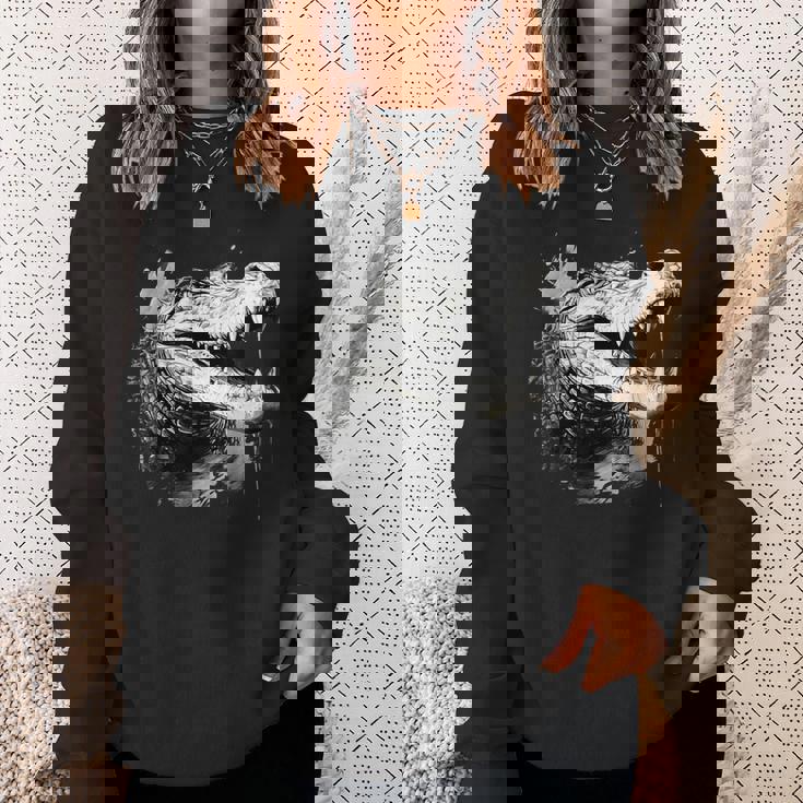 クロコダイル ワニの肖像画 爬虫類 カラフル アニマルプリント スウェットシャツ 彼女への贈り物