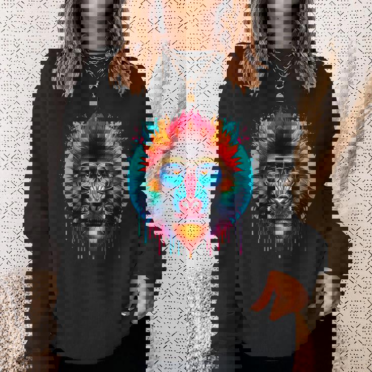 クールなタイダイサングラスマンドリルイラストアート スウェットシャツ 彼女への贈り物