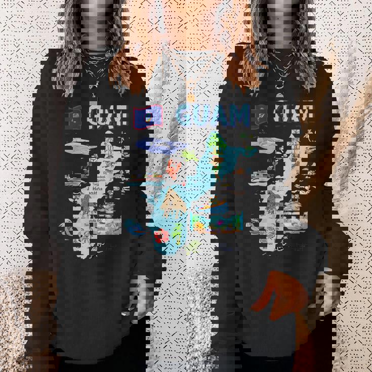 グアム、主要都市、旗、アメリカの観光名所地図 スウェットシャツ 彼女への贈り物