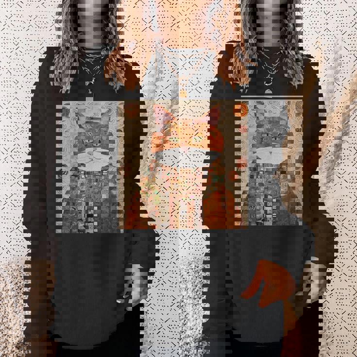 グスタフ・クリムト 幾何学模様の猫 スウェットシャツ 彼女への贈り物