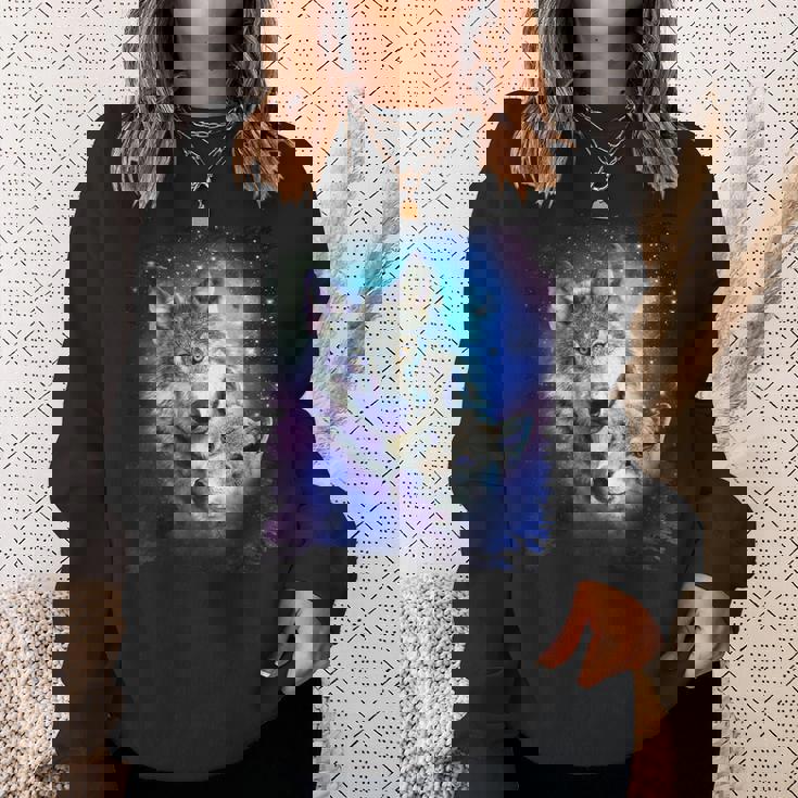 コズミックスペース オオカミ 家族 オオカミ 顔 スウェットシャツ 彼女への贈り物