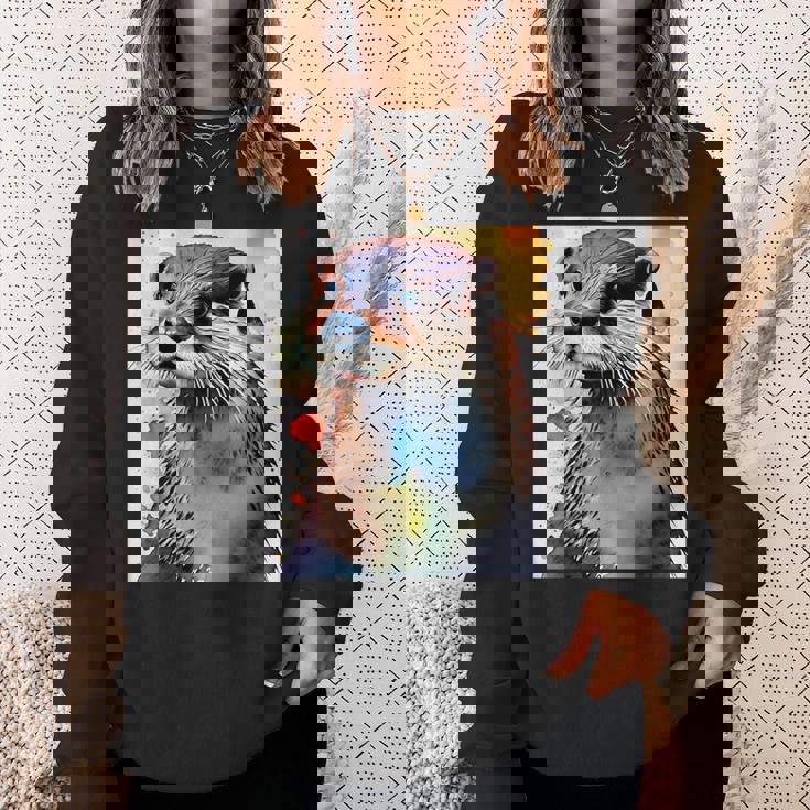 コツメカワウソ【どうぶつフレンズ】水彩画 動物 かわいい おしゃれ イラスト スウェットシャツ 彼女への贈り物