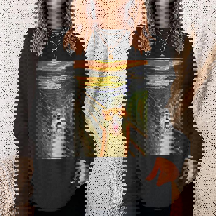 コーギー 面白いtシャツ 犬 ムンクの叫び かわいい メンズ 子供 おもしろ 服 グッズ ネタ わんこ スウェットシャツ 彼女への贈り物