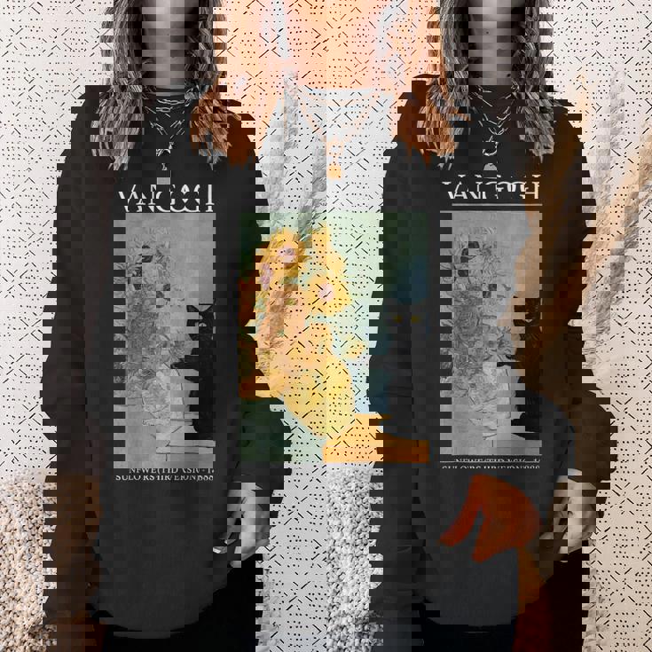 ゴッホ 黒猫 ひまわり おもしろ猫 スウェットシャツ 彼女への贈り物