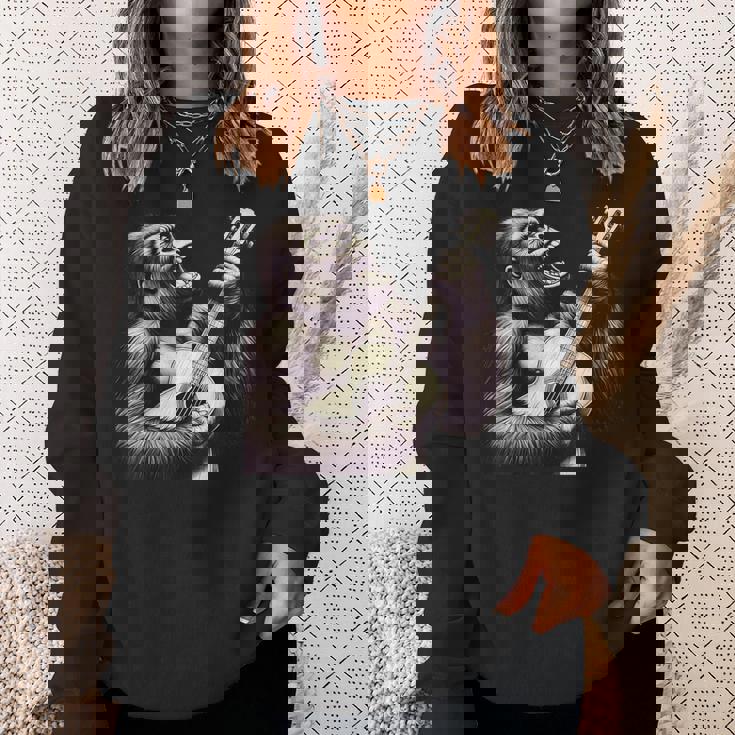 ゴリラ 演奏 ギター 面白い ロック 音楽 ギター ゴリラ スウェットシャツ 彼女への贈り物