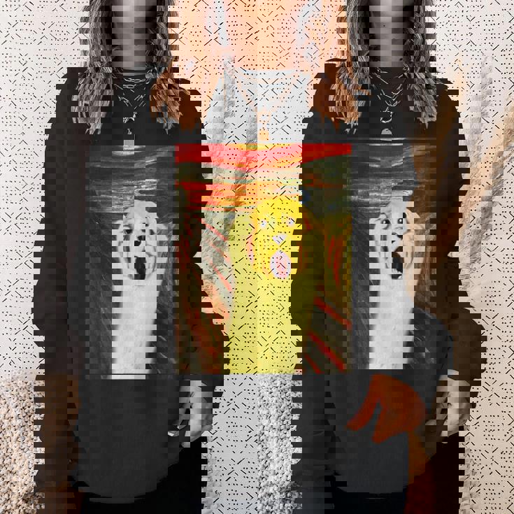 ゴールデンレトリバー 面白いtシャツ 犬 ムンクの叫び かわいい メンズ 子供 おもしろ 服 グッズ ネタ スウェットシャツ 彼女への贈り物