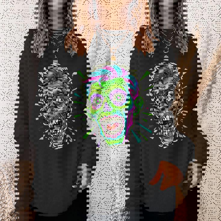 サイケデリック ゾンビヘッド ホラーアート 不気味なアンデッド スウェットシャツ 彼女への贈り物